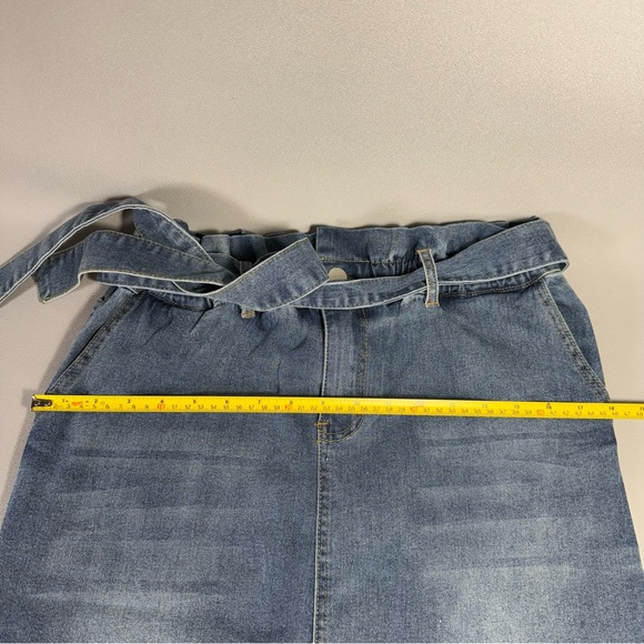 Hayden Light Blue Denim Tie Waist Paper Bag Midi Skirt Size M - Picture 13 of 13